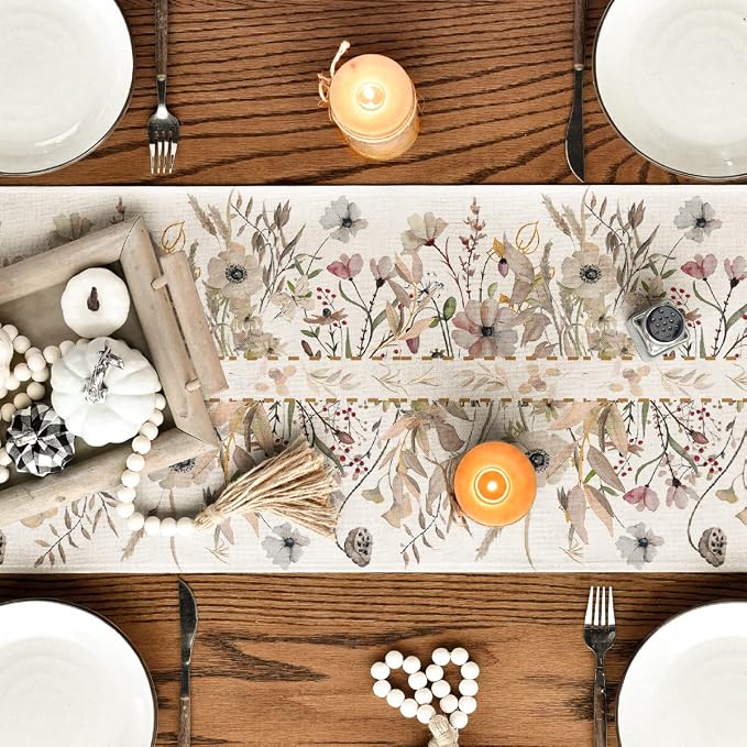 Artoid Mode 210 GSM Fall Table Runner 13x60 Inch Home Party Decor | Wildflower - Image 4