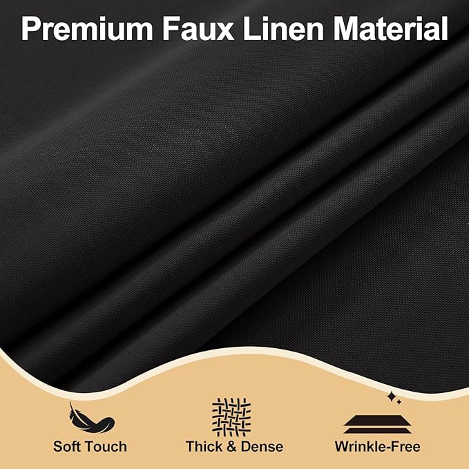 JIUZHEN Round Tablecloth Linen Textured Wrinkle Stain Resistant Farmhouse Table Cloth Decorative Fabric for Kitchen, Dining, Party, Wedding,Outdoor Use,90 Inch Round,Black