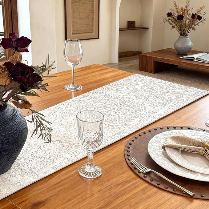 Waterproof Thick Table Runner, Milky White, 12x60 Inch | Table Runner - Image 3