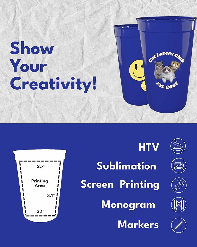 PartyPrints 10 Pack 22 oz Royal Blue Reusable Blank Plastic Cups, Colored - Image 3