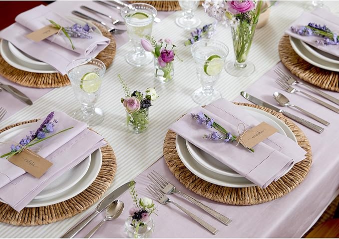Solino Home Lilac Linen Tablecloth 60 x 90 Inch - 100% Pure Linen Hemstitch Table Cloth for Rectangle Tables - Classic Hemstitch, Machine Washable Tablecloth for Valentines, Spring, Easter