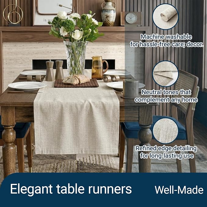 Q&J Fabric Co. Linen-Textured Table Runner 1 Pack 13x84 Inch Beige | Polyester - Image 2