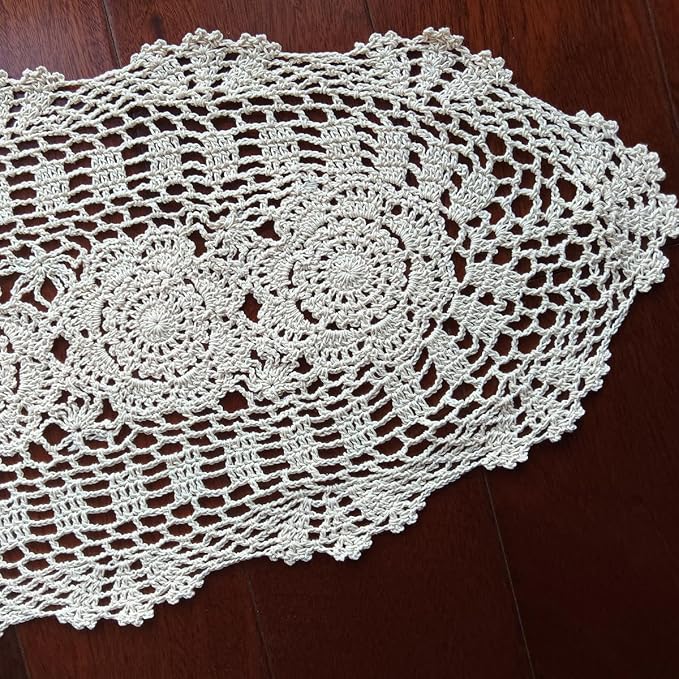 Phantomon Oval Lace Table Runner Doilies Floral Table Scarf Furniture Cloth - Image 2