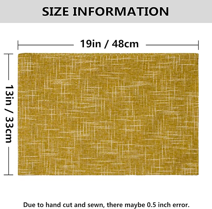 Kevin Textile Burlap Linen Placemats Set of 6 Heat Resistant Dining Table Place Mats Washable Kitchen Table Mats for Dinning Party Holiday Indoor Outdoor, 13 x19 inches, Honey Yellow