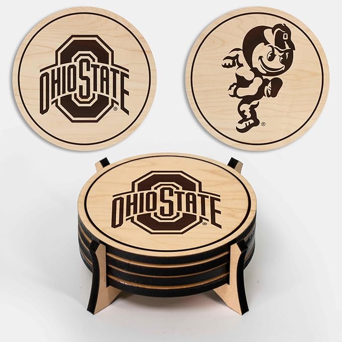 LazerEdge Ohio State Buckeyes Wooden Coaster Set - Maple Wood - Officially Licensed Product - 4-Pack