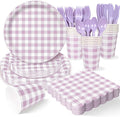 Vyntra Checkered Gingham Paper Plates and Napkins Set by PartyTablewareSupplies