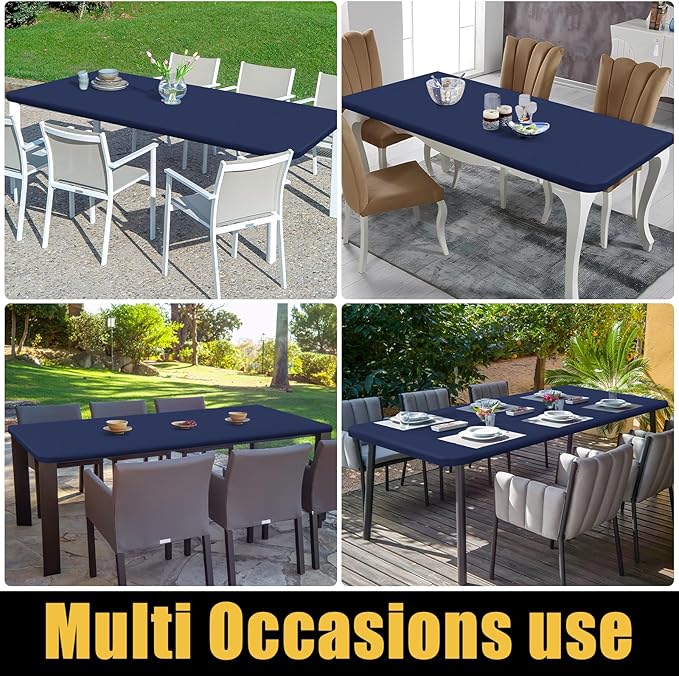 Smiry Rectangle Picnic Table Cloth, Waterproof Elastic Fitted Tablecloths for 8 Foot Tables, Washable Polyester Table Cover for Camping, Indoor and Outdoor (Navy, 30"x96")