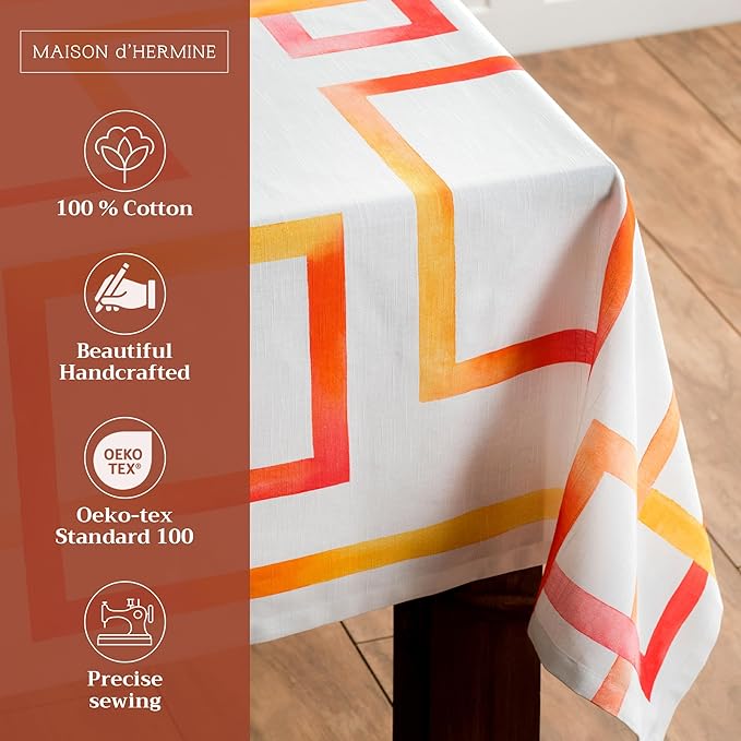 Maison d' Hermine Table Cloth Square Table 100% Cotton 60 x 60 Inches Tablecloth Reusable Decorative for Dining Room Farmhouse Home Valentines Day Decorations Spring Summer - Summer Maze