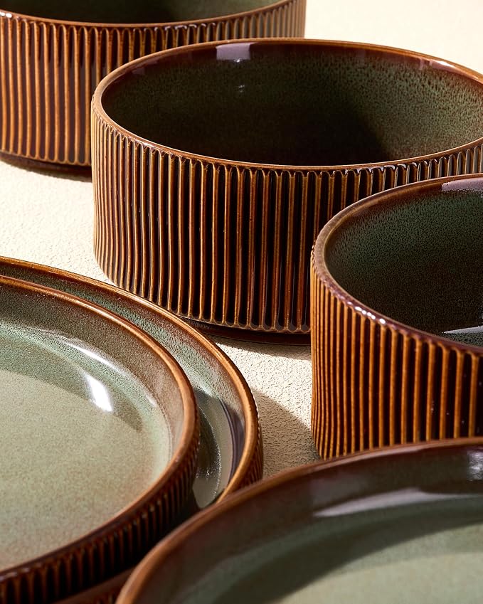 Stoneware Dinnerware Sets, Reactive Glaze Dishes Set - Image 4