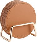 CASEGRACE Drink Coasters with Metal Holder Stand Set of 6, PU Leather Absorbent by Casegrace
