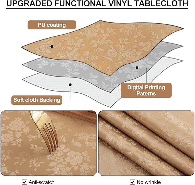 Smiry Square Table Cloth, Waterproof Heavy Duty Vinyl Tablecloths, Wipeable Washable Table Cover for Kitchen and Dining Room (Brown, 70" X 70")