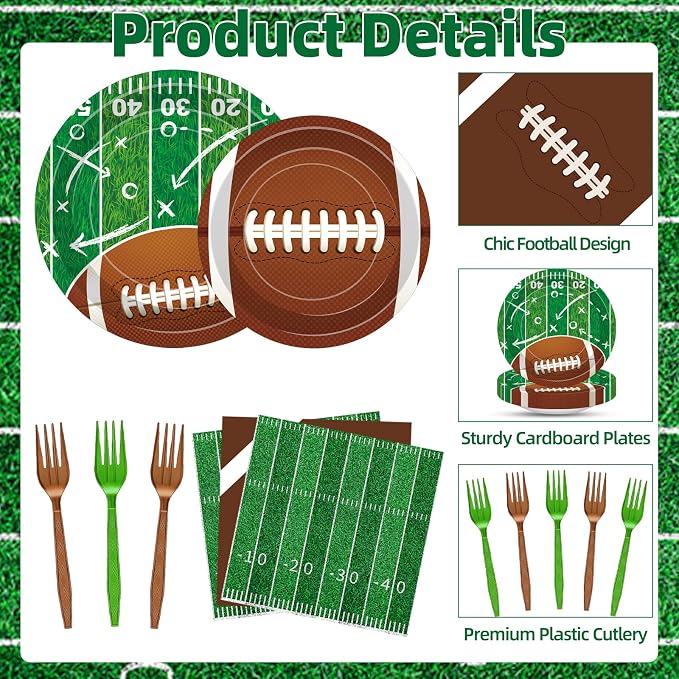 100 Pcs Football Party Supplies Set, Serves 25 – Disposable Football and Field - Image 3