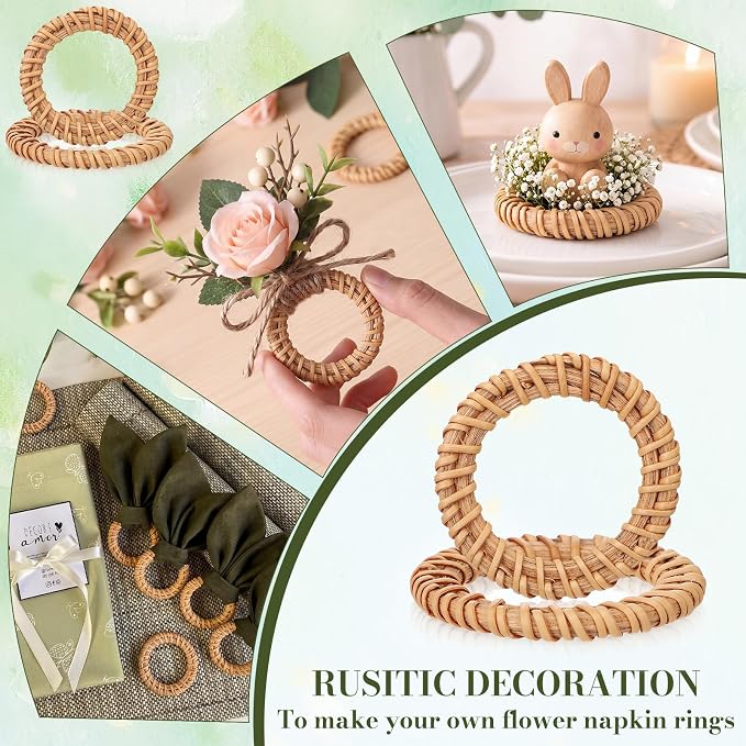 100 Pcs Boho Woven Rattan Napkin Rings Bulk Rustic Style Round Dining Table - Image 6