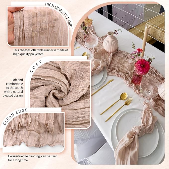 30 Pack Cheesecloth Table Runner 10FT Dusty Pink Table Runner Boho Gauze Cheese - Image 3