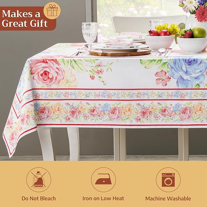 Maison d' Hermine Table Cloth Rectangle Table 100% Cotton 60 x 120 Inches Tablecloth Reusable Decorative for Dining Room Farmhouse Home Valentines Day Decorations Spring Summer - Vintage Floral