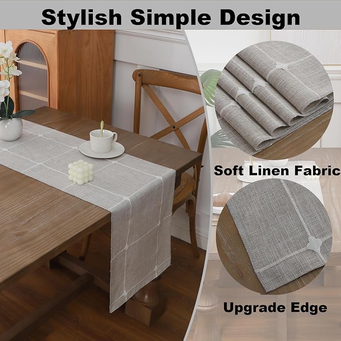 Gernaice Boho Table Runner, Modern plaidCotton Linen Farmhouse Table Runners - Image 3