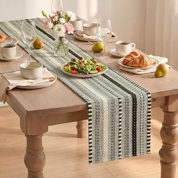 Artoid Mode Black Farmhouse Stripe Braided Table Runner 12x48 Inch | Holiday - Image 8