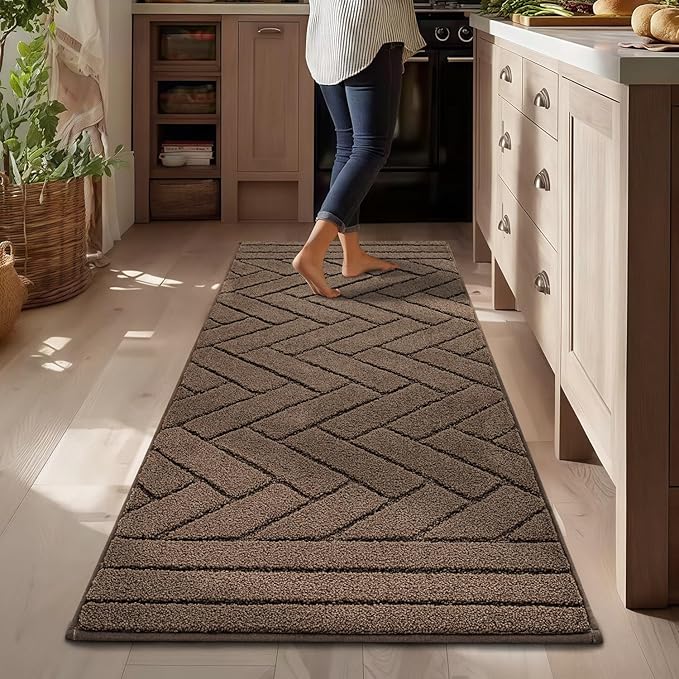 Kitchen Rugs,24" x 59" Non Slip Kitchen Mats for Floor-Thick Stain Resistant Kitchen Floor Mat Runner Carpet for Hallways Entryway Laundry Room Washable(Khaki)