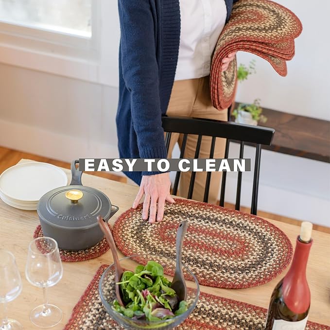 Homespice Chester Jute Braided Kitchen Trivets for Hot Dishes, Warm Cabin and Lodge Decor, Set of 6, Red 8" Round Heat Resistant Mat - Rich Colors, Easy to Clean, Durable and Protects Furniture