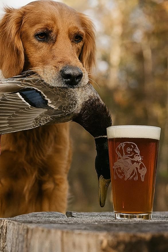 Hat Shark Duck Hunting Gear Decor Beer Glass - Mallard Duck Black Lab Hunting Gift - Laser Engraved 16 oz Pint Drinking Glass Dog Cool Hunters Gift for Men and Women Who Love Water Dogs