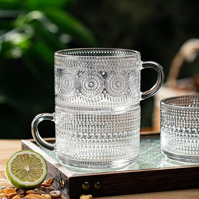 Vintage Glass Coffee Mugs Set of 6, 14 oz Tea Cups - Image 3