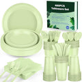 Kochorie 480 Pieces Sage Green Plastic Dinnerware Set Disposable Heavy Duty Plates Napkins Cups Silverware Dessert Dinner Plates for Birthday Wedding Baby Shower Party Supplies, Serves 60 Guests