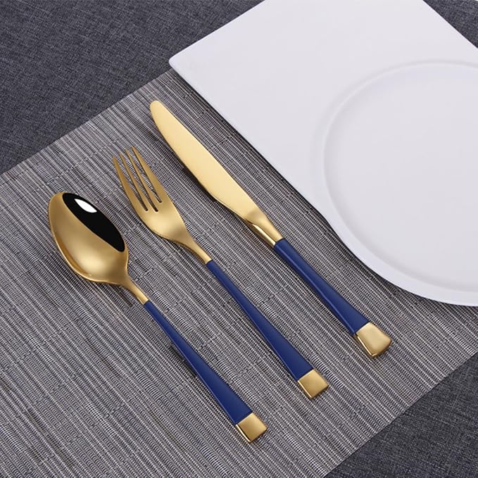Blue-Gold Silverware ZILNEHZ Flatware Set for 12 Stainless Steel Cutlery Set Elegance Luxury Tableware Set Forks and Spoons Utensil Sets for Home Restaurant Dishwasher Safe