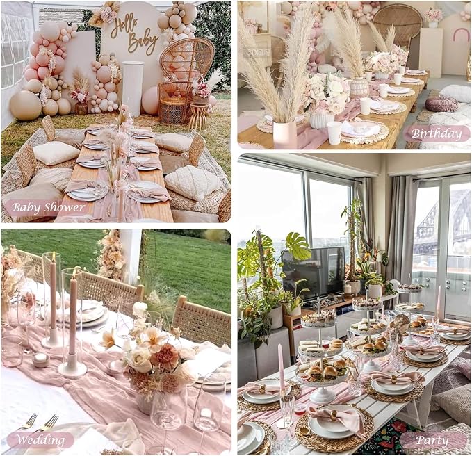 3 Pack Dusty Pink Cheesecloth Table Runner 35x120inch, 10FT Spring Summer Gauze - Image 8