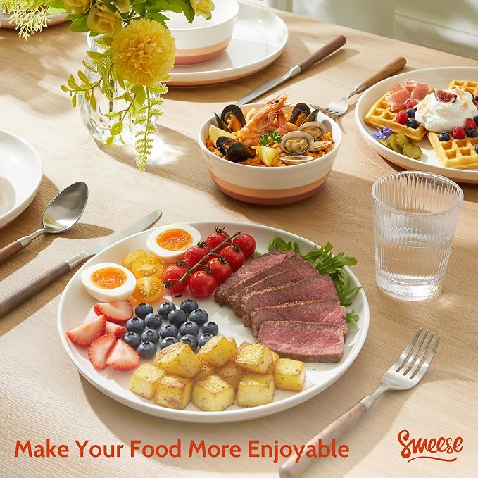 Sweese Plates and Bowls Sets, 18 Pieces Modern Porcelain Dinnerware Set - Image 8