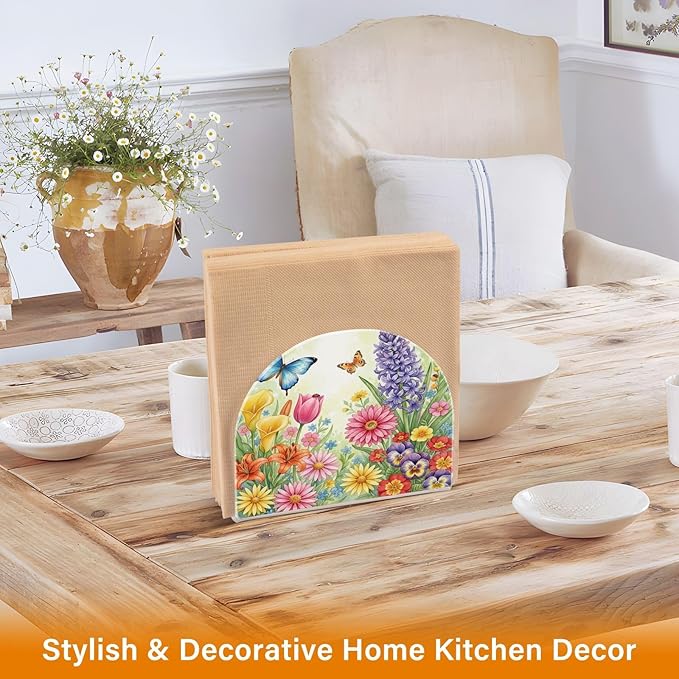 Spring Flowers Floral Napkin Holder for Table Kitchen Decor Acrylic Paper Napkin Holders for Tissue Dining Room Indoor Outdoor Party Holiday Accessories