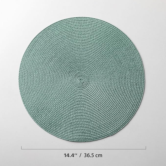 Round Placemats Set of 12 Plastic Woven Placemats Washable Wipeable Table Mats for Dining Table Heat Resistant Non-Slip Circle Place Mats (Dusk Green)