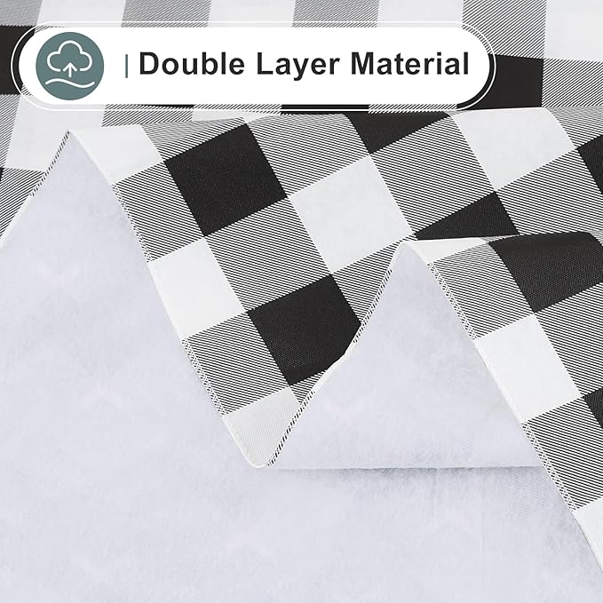 misaya Rectangle Waterproof Vinyl Table Cloth, Buffalo Flannel Backed Tablecloth, Wipeable Plastic Table Cover for Christmas (70" x 90", Black and White)