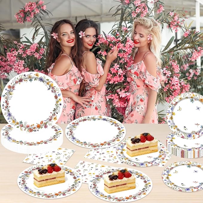 60Pcs Wildflower Paper Plates and Napkins Party Supply, Serves 20 | Floral Baby - Image 4