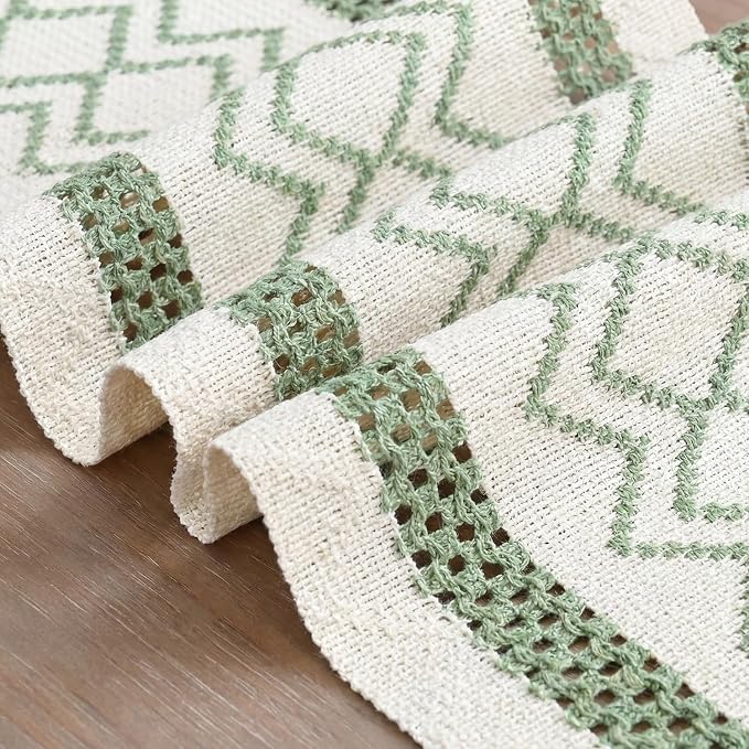 Artoid Mode Sage Green Stripe Diamond Woven Table Runner 12x72 Inch | Holiday - Image 6