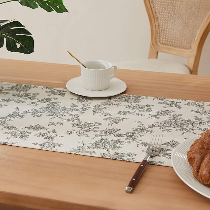 French Pastoral Farmhouse Table Runners, 13x48 Inch Black | 100% Organic Cotton - Image 5