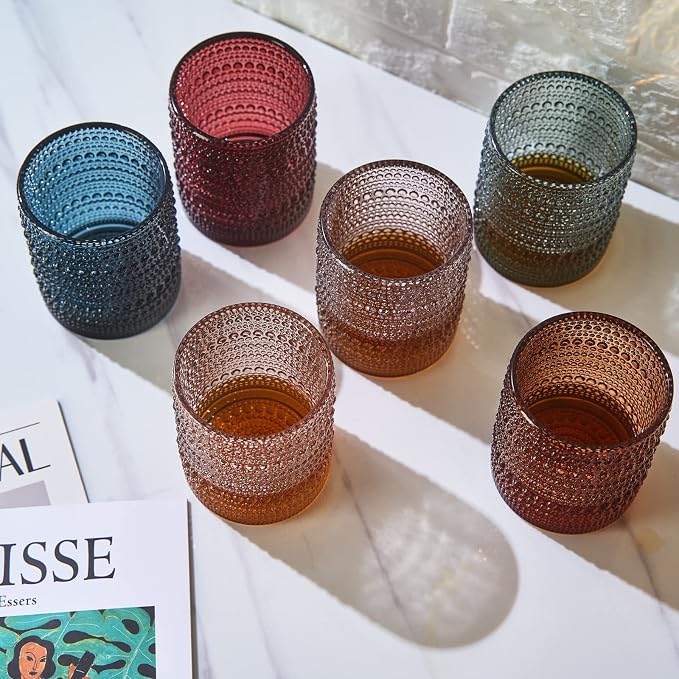 Khen Ruby Red Hobnail Drinking Tumbler | Set of 6 | 11 OZ Bubble Design Vintage - Image 4