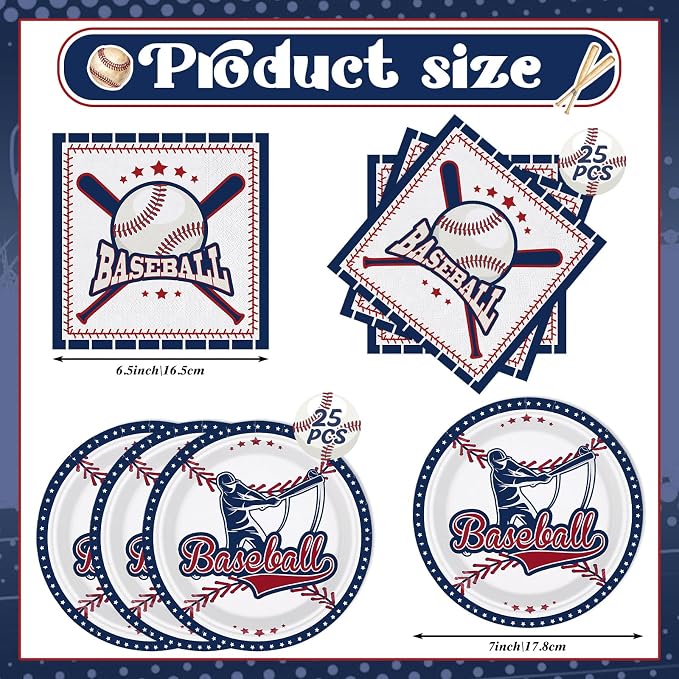 NatNarr 50 Pcs Baseball Plates and Napkins, Disposable Baseball Party Supplies - Image 2