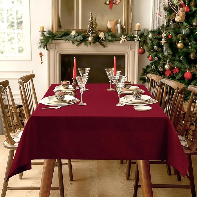 Hiasan 2 Pack Faux Linen Red Square Tablecloth - Wrinkle and Stain Resistant Washable Table Cloth for Kitchen Dining Room Holiday Table Cover for Party Dinner, 70 x 70 Inch