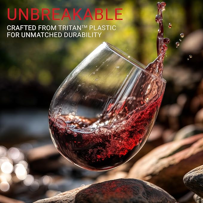 Unbreakable Stemless Plastic Wine Glasses | Reusable | Shatterproof 100% Tritan Plastic | Dishwasher-Safe | BPA-free | Awesome for Indoor & Outdoor | 13 oz, Set of 8