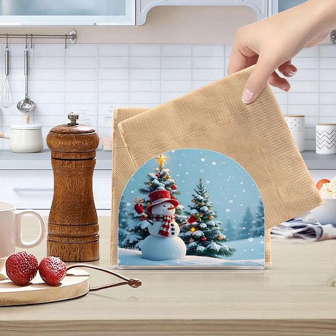 Snowman Christmas Tree Napkin Holder for Table Kitchen Decor Acrylic Paper Napkin Holders for Tissue Dining Room Indoor Outdoor Party Holiday Accessories