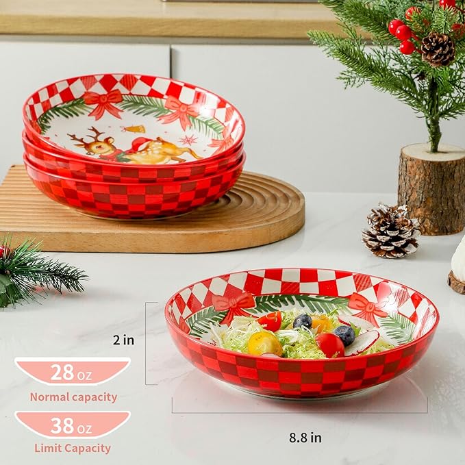 glowworm Pasta Bowls, 38 Oz Ceramic Salad Bowls Set of 4, Serving Bowls for Ramen, Fruit, Dishwasher & Microwave Safe