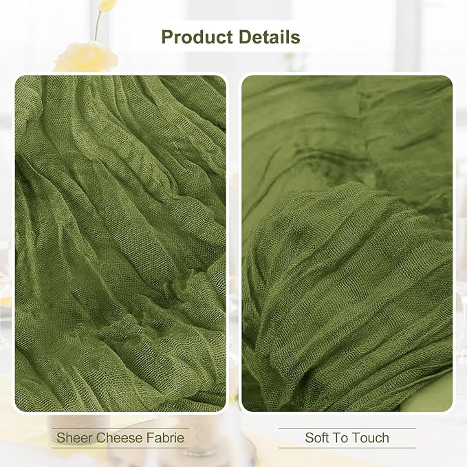 20 Pack Olive Green Cheesecloth Table Runner 35x120 Inch 10Ft Rustic Gauze - Image 4