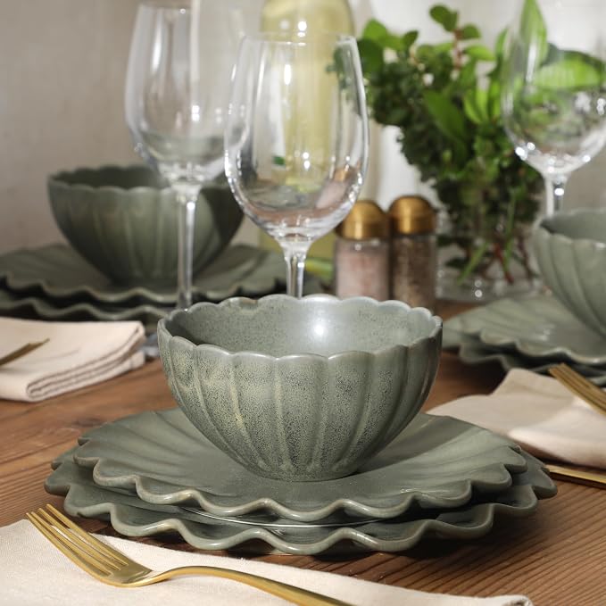 Gibson Elite Bistro Fleur Plates and Bowls Sets, 12-Piece Stoneware Dinnerware - Image 2