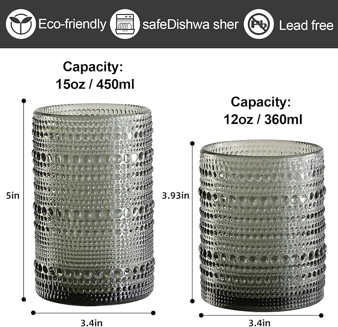 ZMOWIPDL 12oz & 15oz Hobnail Drinking Glasses, - Image 2