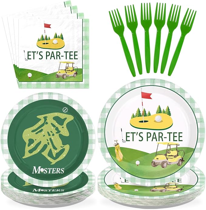 96 Pcs Golf Party Decorations for Girls Boys, Serves 24 | Yellow Green Golf by Greencian