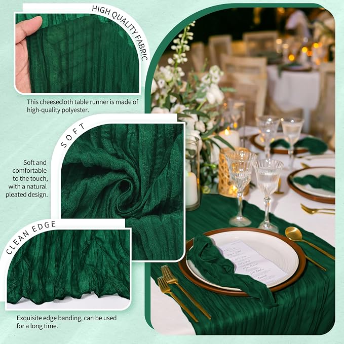 18 Pack Cheesecloth Table Runner 10FT Emerald Green Table Runner Boho Gauze - Image 3
