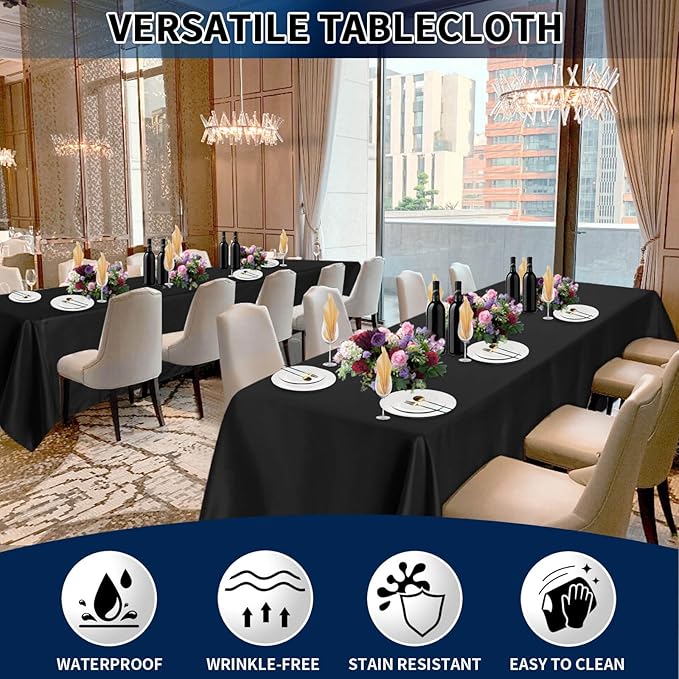 PureFit 8 Pack Rectangle Black Table Cloths 60 x 126 Inch for 6Ft Tables, Stain and Wrinkle Resistant Table Linens for Home Use, Wedding, Party, Banquet and Camping