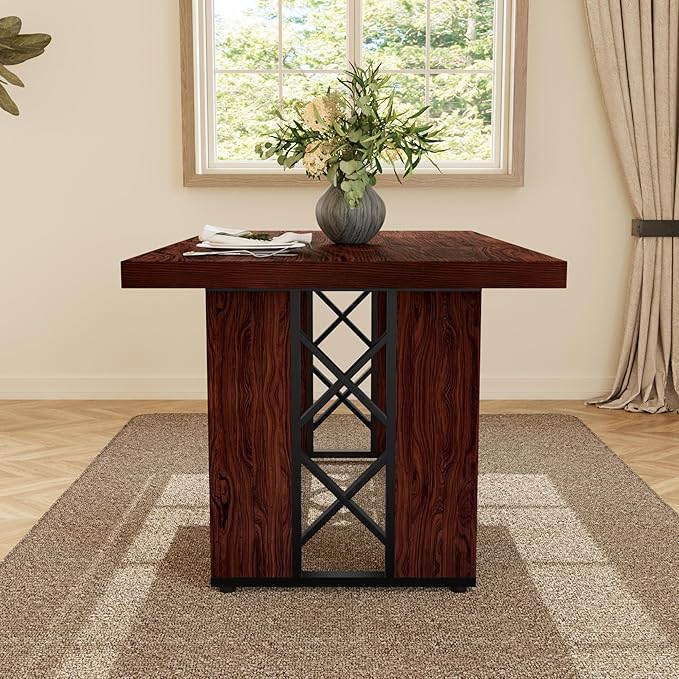 70.8" Farmhouse Dining Table for 6 People, Large Rectangle Kitchen Table with Heavy Duty Legs, Industrial Dining Room Furniture for Dinner, Walnut