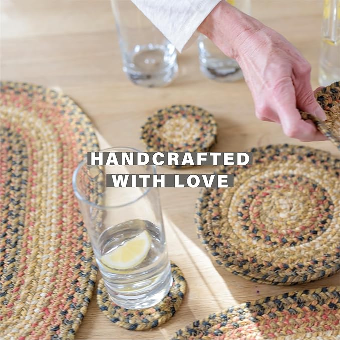 Homespice Russet Jute Braided Trivets for Table, Warm Country Decor, Set of 3, Multicolor 8" Round Heat Resistant Mats - Rich Colors, Easy to Clean, Durable and Protects Furniture