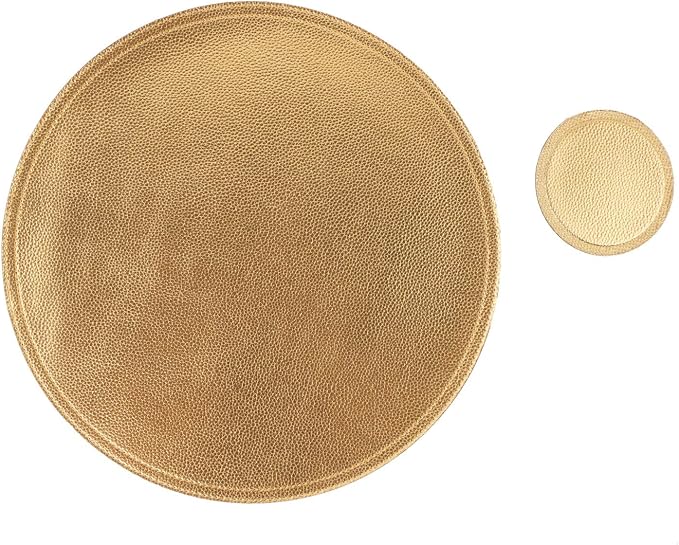 Set of 8 Faux Leather Round Placemats and Coasters, Coffee Mats Kitchen Table by JOVONO